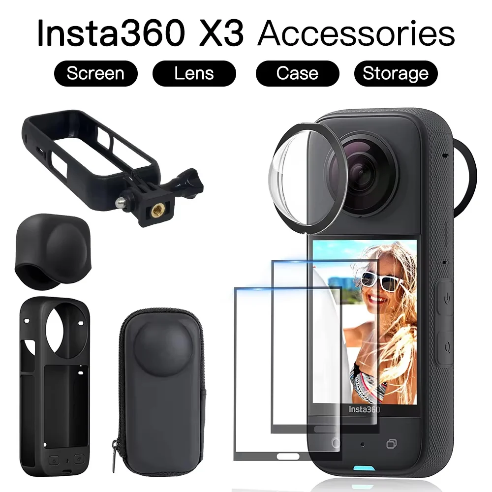 เลนส์สําหรับ Insta360 X3 อุปกรณ์เสริมป้องกันหน้าจอซิลิโคนกรณี Mini กระเป๋ากรอบป้องกันสําหรับ Insta 360 X3