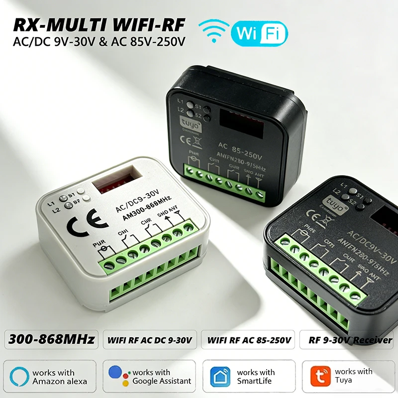 

Tuya WiFi Universal Switch RX-MULTI Receiver 300-868MHz AC/DC 9-30V AC 85-250V Garage Gate Remote Control Smart Receiver