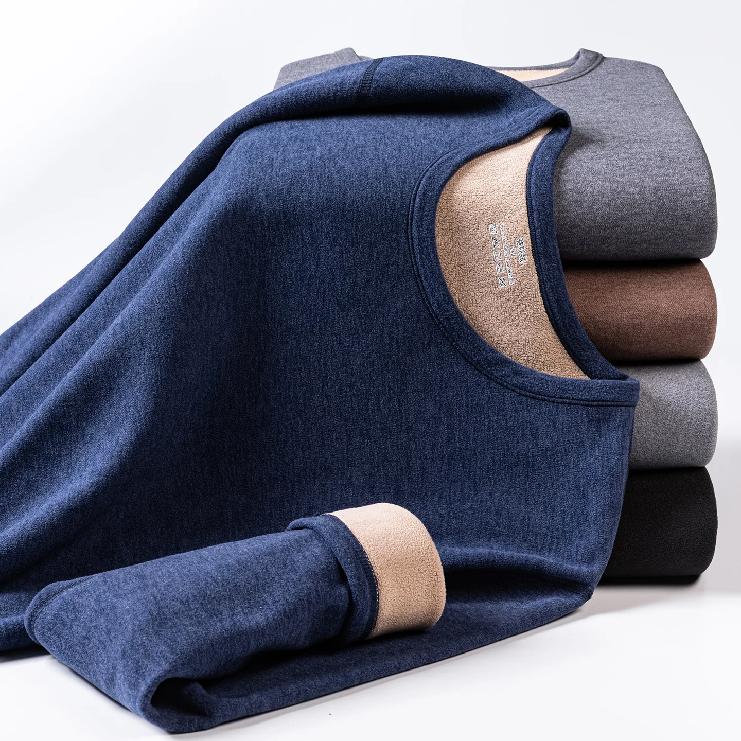 New Design Thermal Underwear Men's Winter Set Casual Solid Color Elastic Adult Camel Hair Thick Base Layer Thermal Clothing Man
