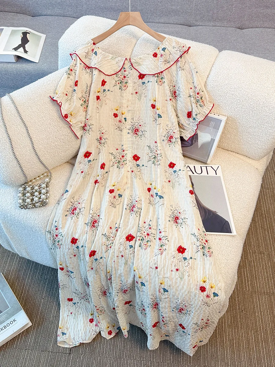 150 kg plus size dames buste 150 zomer losse vakantiestijl bloemen pop kraag taille jurk 5XL 6XL 7XL 8XL 9XL