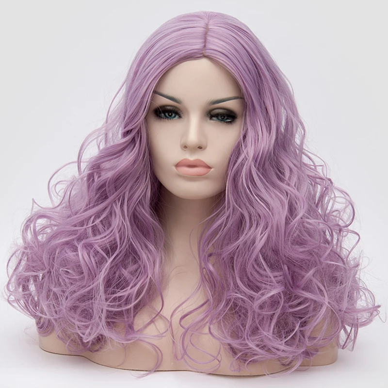 Purple Middle Part Line Long Curl Synthetic Wig Heat Resistant for Women Daily Halloween Wear