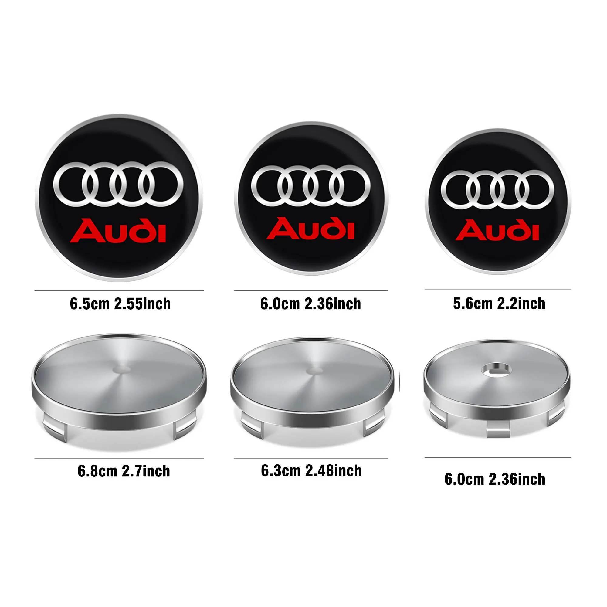 56/60/65mm 4pcs car styling Badge Logo Carbon Center Caps Alloy Wheel Hub Stickers For Audi a3 a4 8p b8 b6 a6 c7 8v c6 a5 q5 a1 view 4