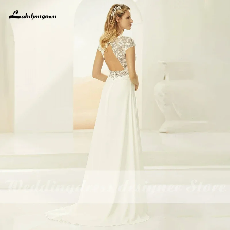 Lakshmigown Elegant Boho Lace Wedding Dresses 2021 Backless Vestido De Noiva Sleeveless Beach Bridal Dress Chiffon Wedding Gowns