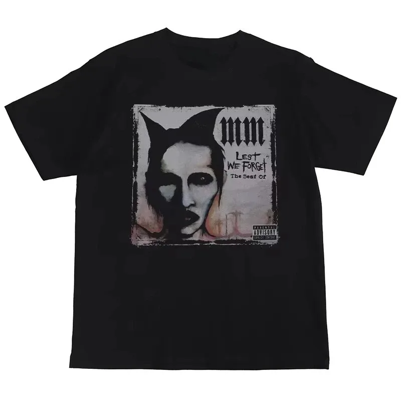 Gothic Rock Marilyn Manson Fan Tees Vintage Death Hype T-shirts Men Women Oversized Y2k 90s Cotton Streetwear Clothing Tops