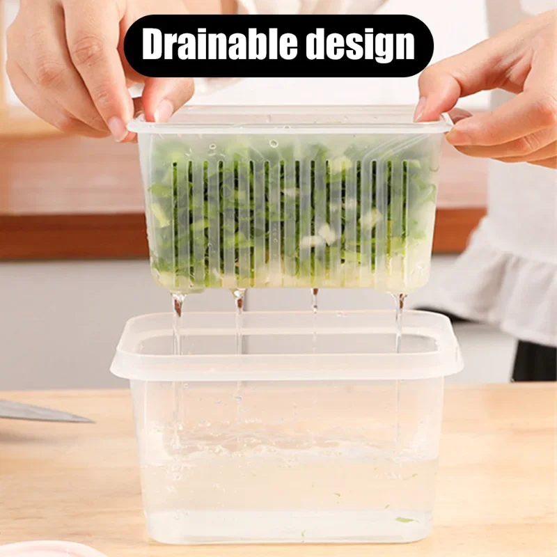 Double Layer Vegetables Sealed Keeper Fresh Storage Box Refrigerator Fruit Drain Crisper Kitchen Strainers Container Storage Box