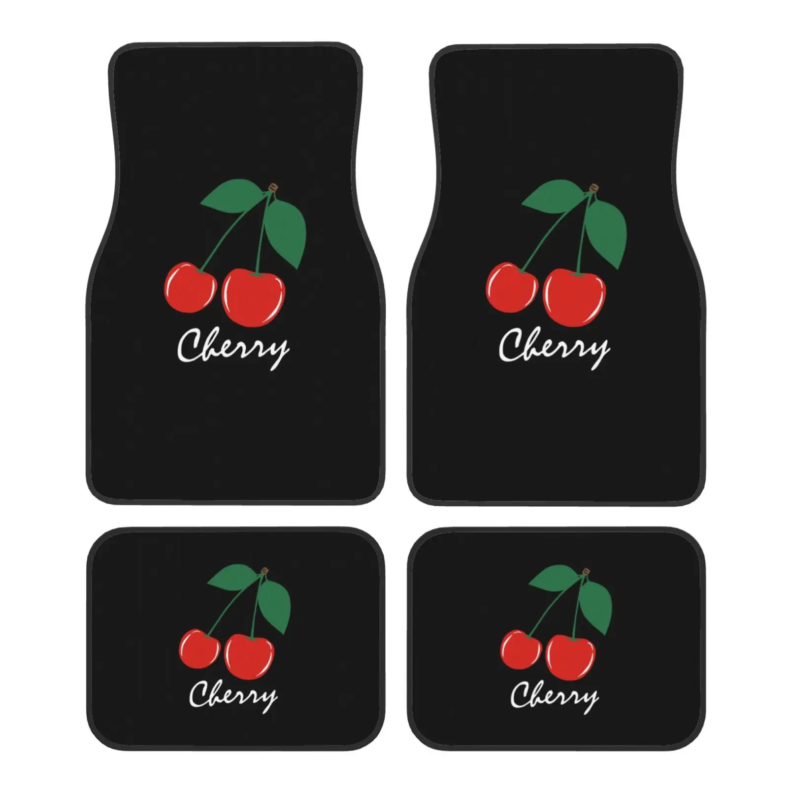 Adorable Cherry Print Car Floor Mats of 4pcs Car Front & Rear Floor Mats Non Slip Carpets Universal Decor Fit for Car SUV Sedan