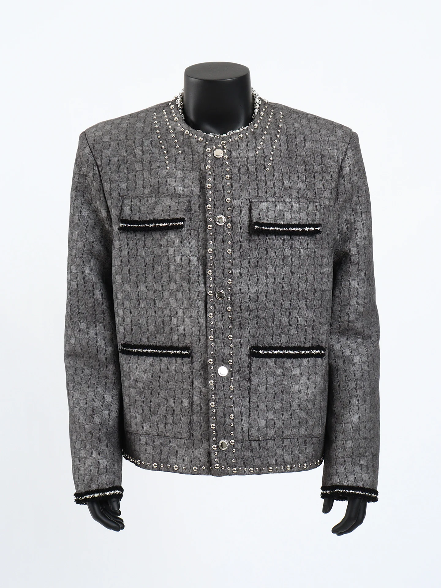 

Мужская куртка Starlit с клетчатым узором и заклепками, с подкладкой на плечах, ручной вязки, осенняя, укороченная, ветрозащитная