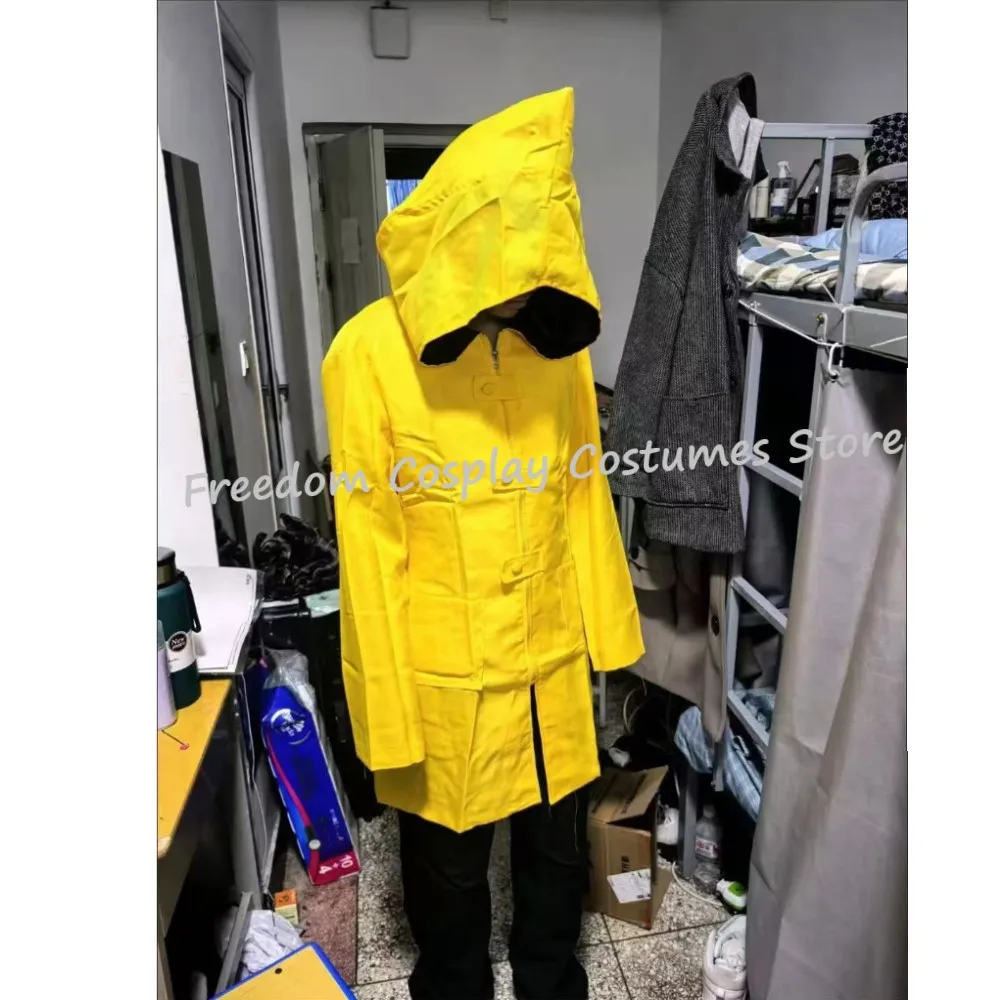 Disfraz de Anime Game Little Nightmares 2 Six, disfraz de Cosplay, abrigo amarillo, uniforme, traje de fiesta de Halloween para hombres y mujeres