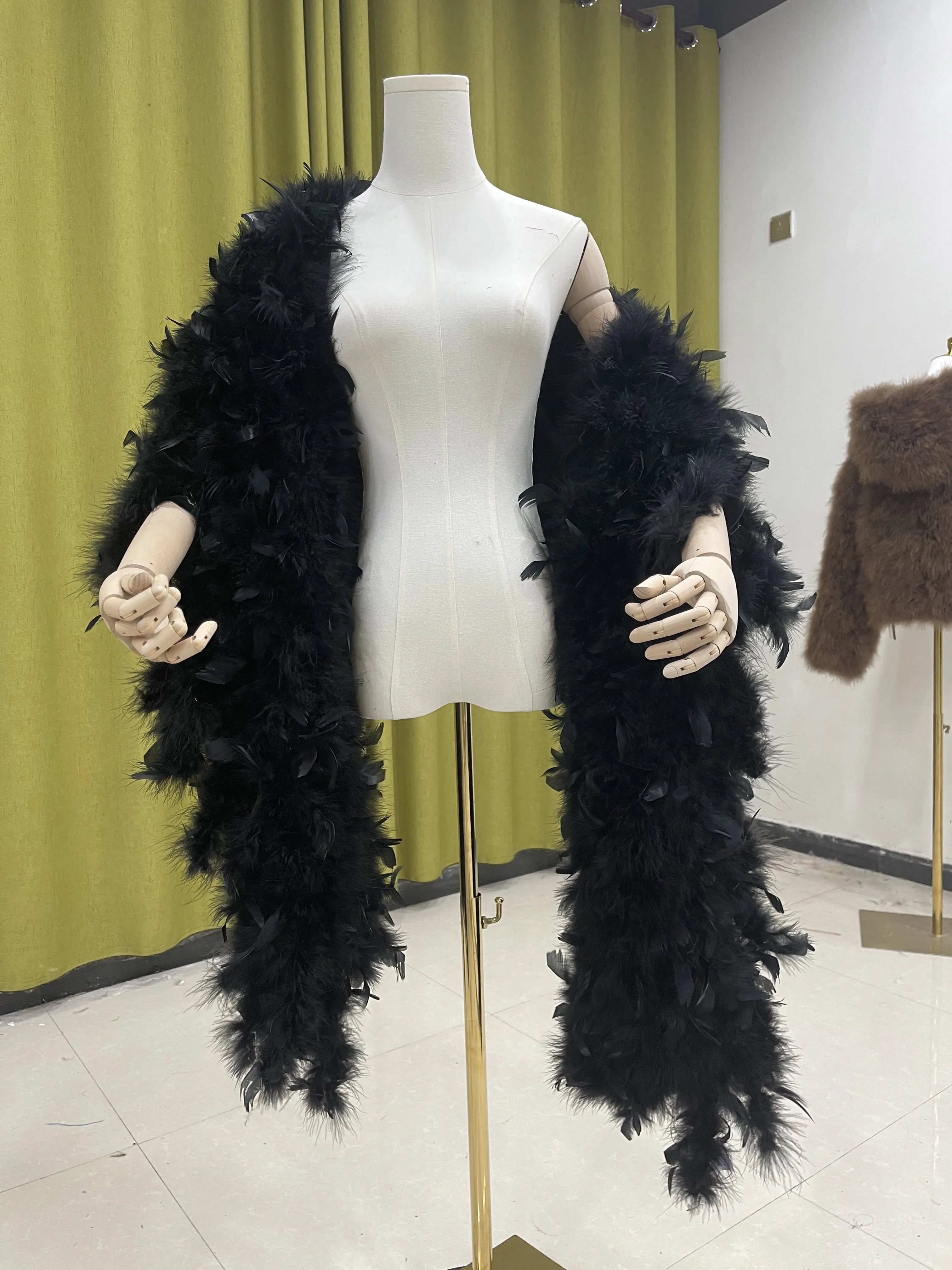 Black Fairy Tale Princess Real Ostrich Feather Scarf Long Feather Shawl for Evening Gown Wedding Outerwear