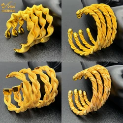 ANIID Luxury Dubai 24k Gold Color Bangles For Women Arabic Charm Twist Bracelet Cuff Bangles Nigerian Wedding Jewelry Party Gift
