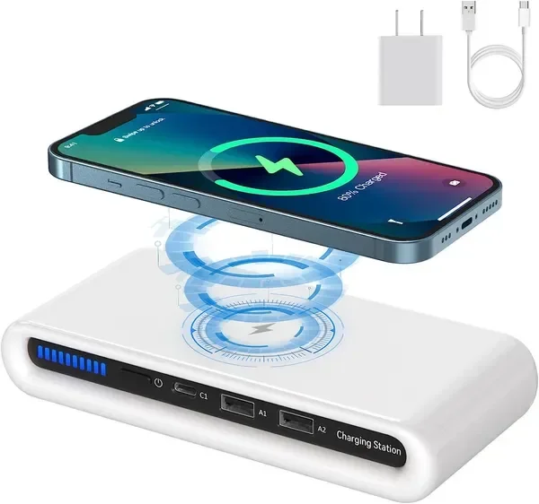

Беспроводная зарядная станция USB 30 Вт для нескольких устройств с портами USB-C, совместимая с iPhone 14/13/12/Pro Max, Pixel
