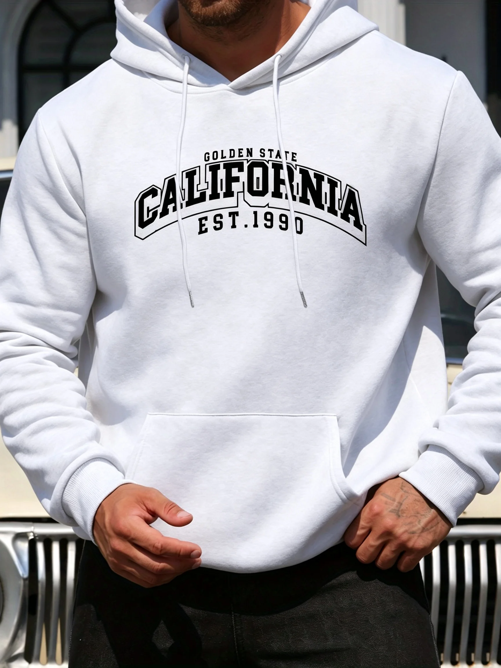 Essential for streetwear, California-style printed hoodie, men's sweatshirt, casual hooded shirt, suitable for autumn and winter
