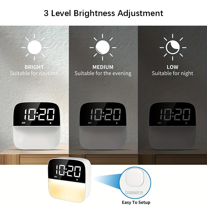 Alarm Clock Bedside Table Lights, Wake Up Light Touch Desk Lamp Natural Sounds/3 Dimmable Nightstand Light for Bedroom