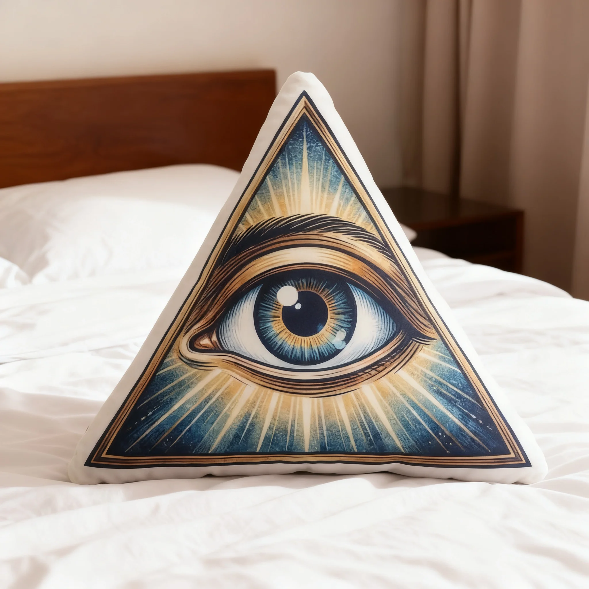 All-Seeing Eye Triangle Shaped Pillow, Vintage Mystic Eye of Providence Art Decorative Throw Cushion for Sofa Couch Home Decor