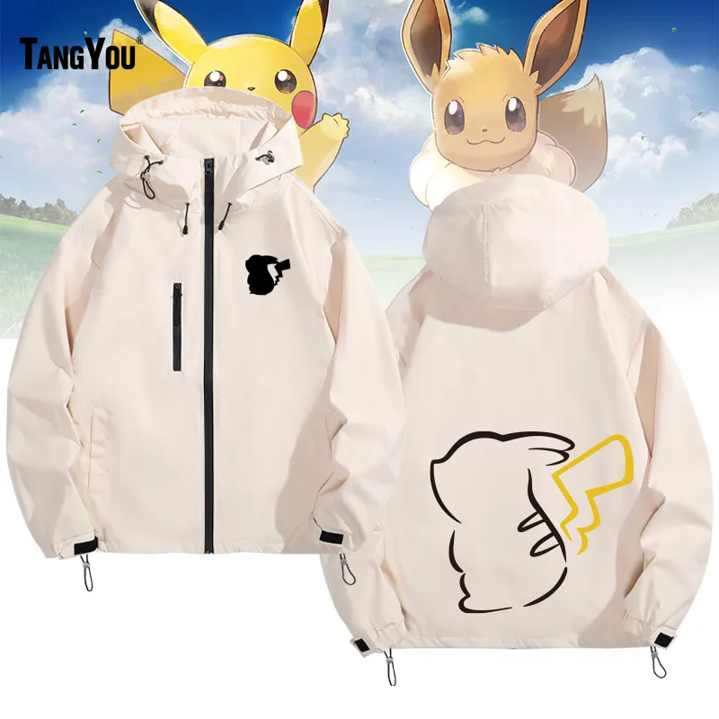 

American Sle Cartoon Pattern Jaet ex Casual Outdoor Coat Polyester Fiber Long Sve Zipper Closure Coat