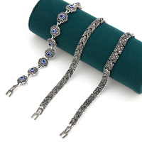 New Vintage Turkish Bohemia Bracelet For Women Retro Silver Color Crystal Link Bracelet Charm Evil Eye Jewelry