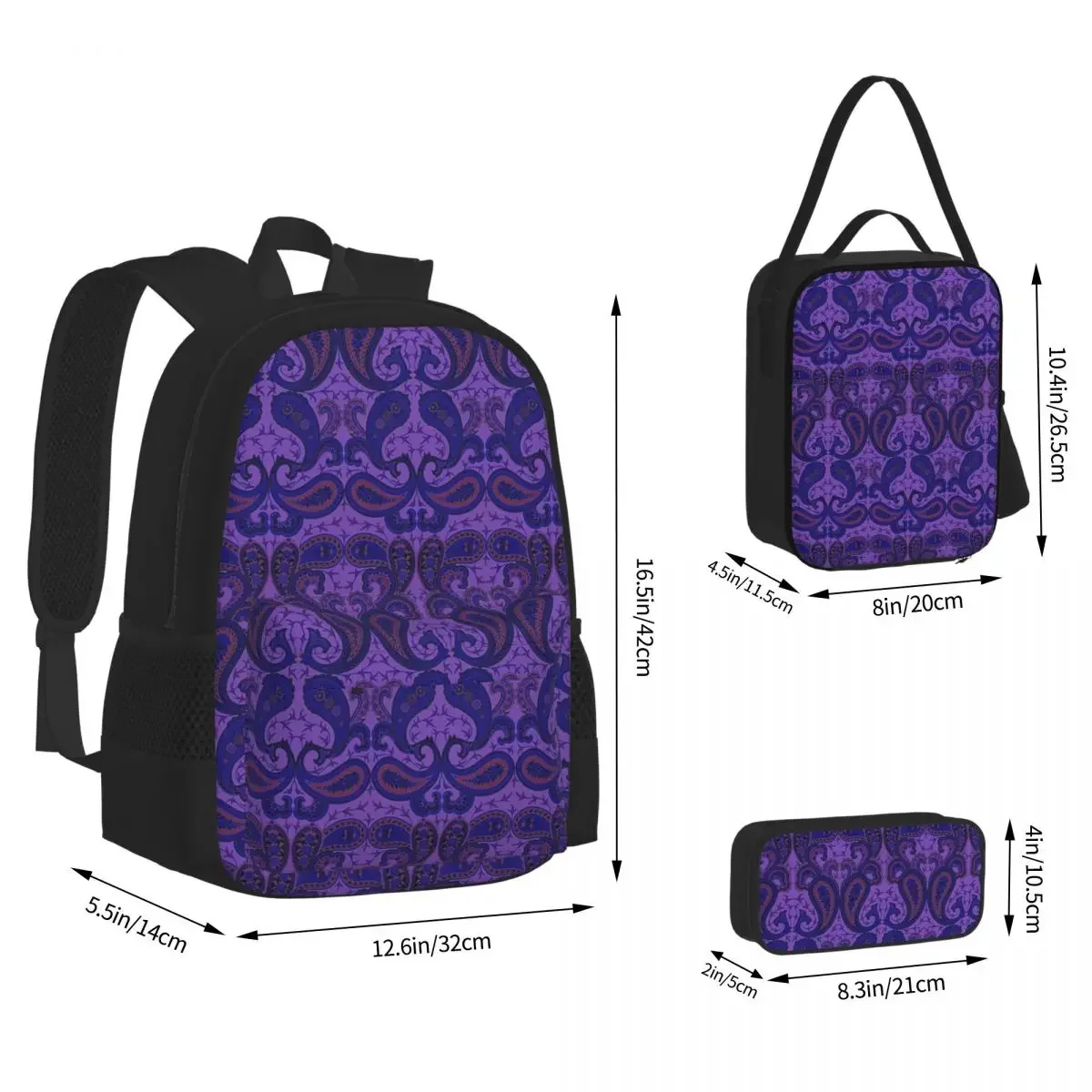 Paisley Print 'clouds Violet Paisley Colors zaino Bookbag borse da scuola per bambini zaino Lunch Bag Pen Bag Set di tre pezzi