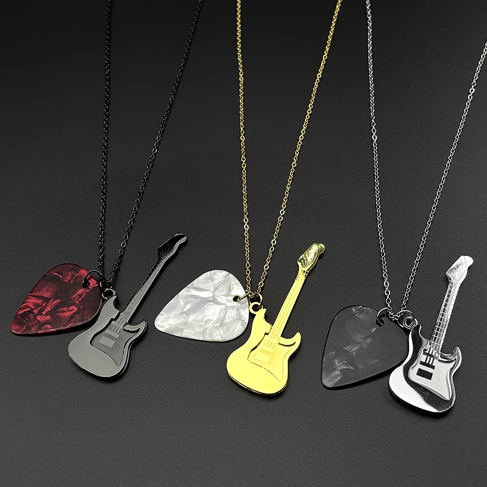 Collar con colgante de púa de guitarra estilo hip-hop para mujeres y hombres, de acero inoxidable, para amantes de la música, joyería unisex, accesorios.