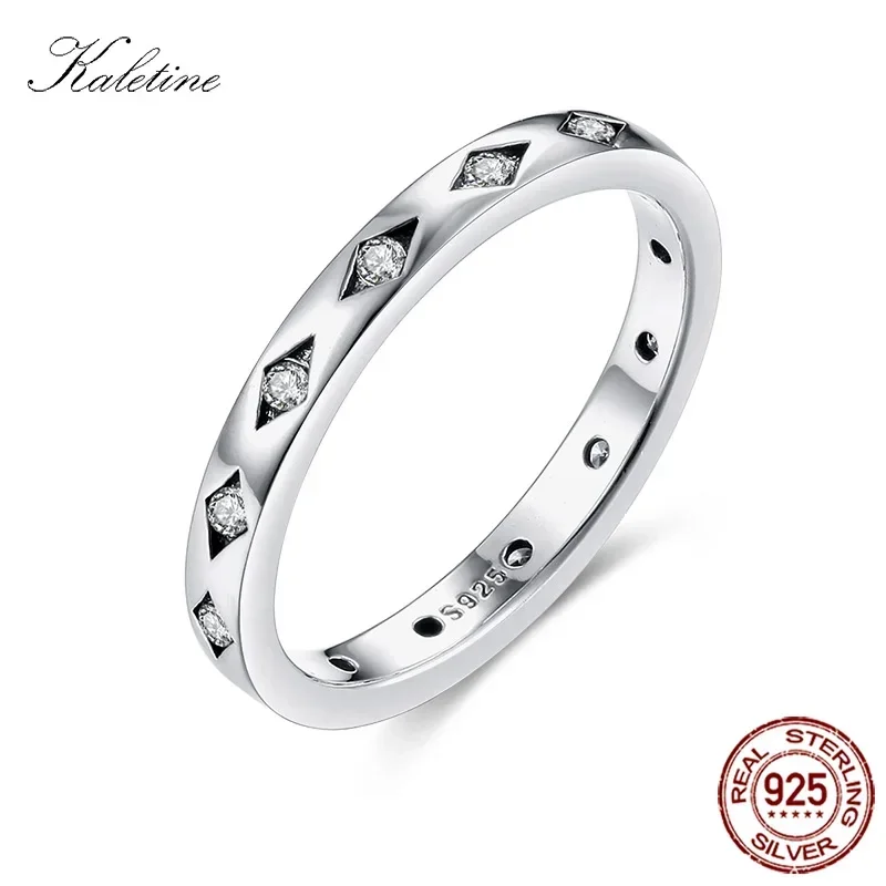 Authentic Solid Sterling 925 Silver Rings Cubic Zirconia Geometric Ring Wedding Band for Women Men Silver Jewelry Luxury KLTR082