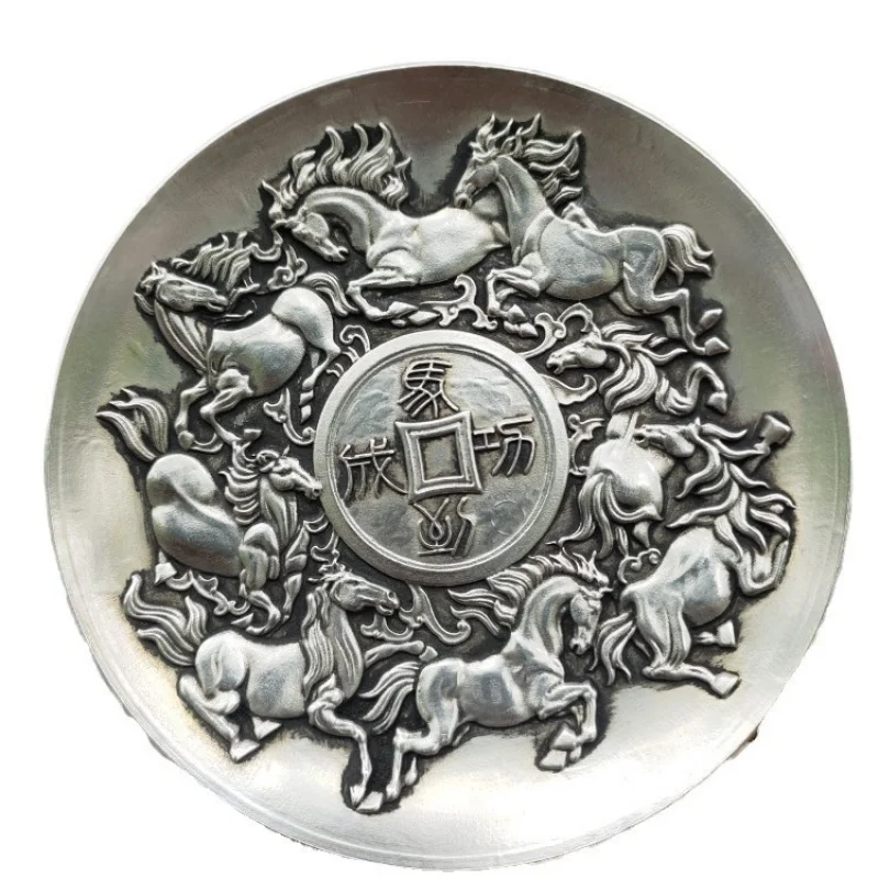 Antique Bronze Collectibles: Eight Horses Galloping Plate, Dish, Home Decorative Craft Ornament