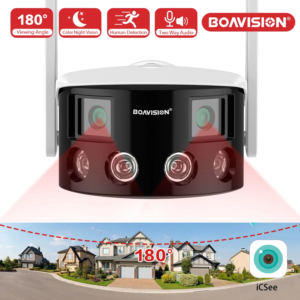 4MP Surveillance Camera WIFI Outdoor Dual Lens 180° Ultra Wide View Angle Panoramic Humanoid Detection POE Onvif Security Camera