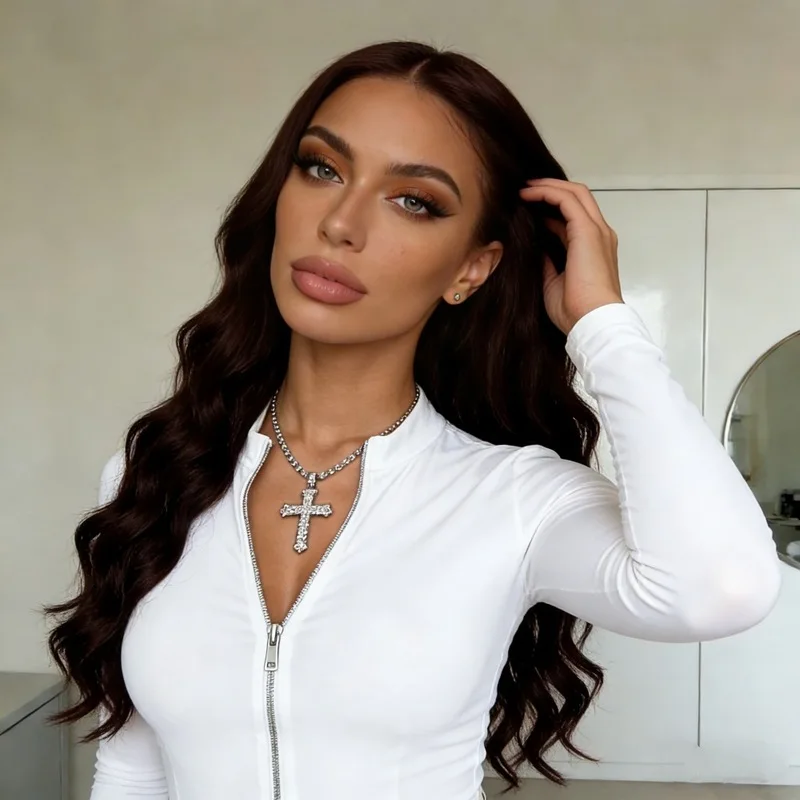 Middle-Parted Bangs Big Wavy Long Hair Women'S Wig Fashionable Party Outdoor Travel Simulation Head-Wearing Synthetic Wig