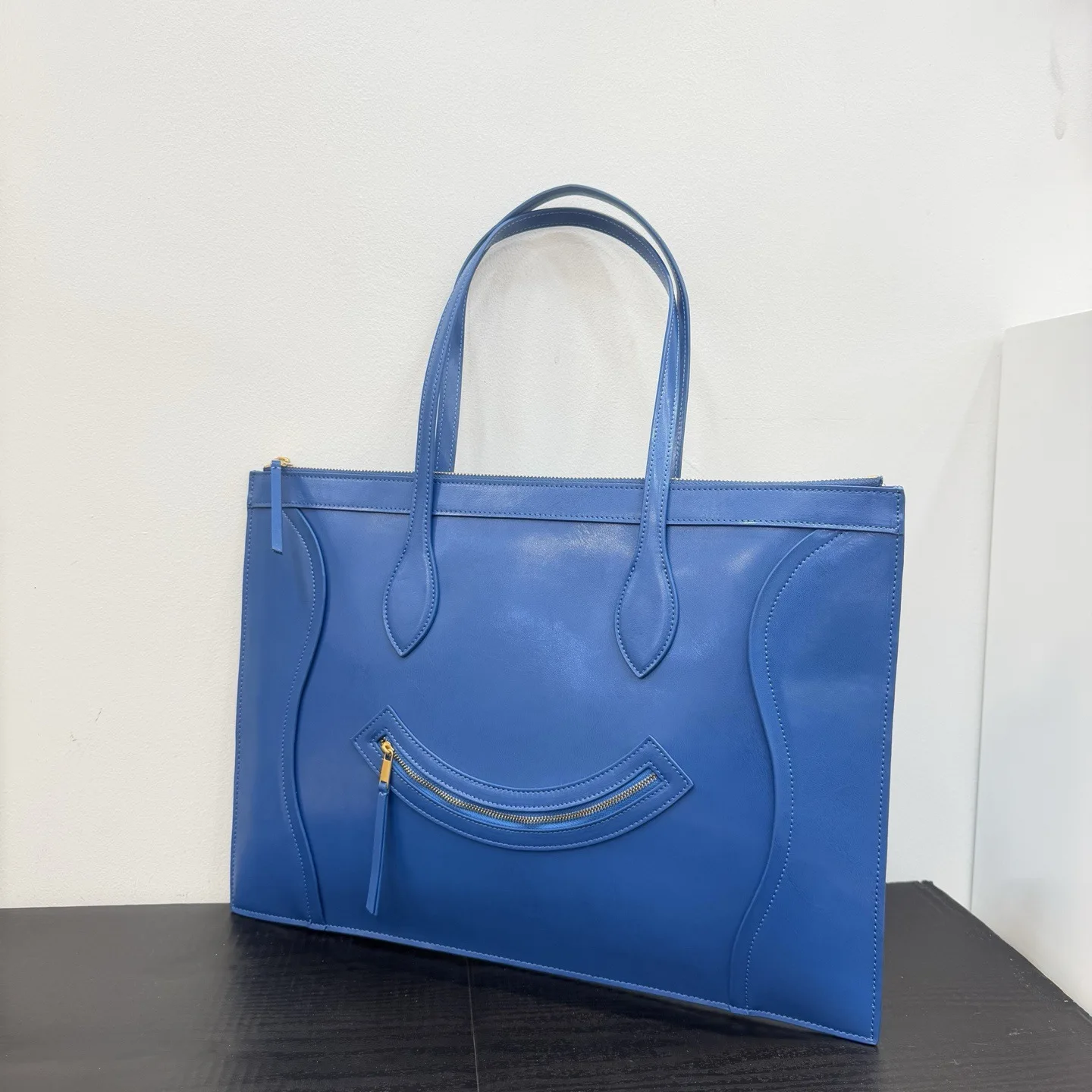 Light Luxury High Quality New Smile Briefcase First Layer Cowhide High Sense Ultra-thin Large Capacity Leather Tote Bag