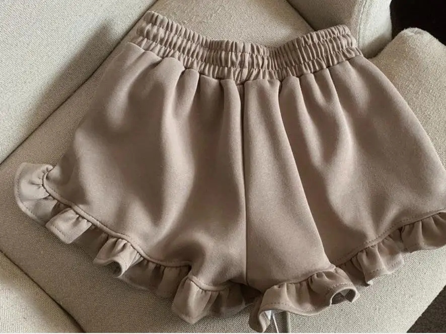 New Style Summer Teenage Girls Drawstring Sports Shorts 2026 Korean Fashion Flare Pants with Elastic High Waist and Ruffles 3-14