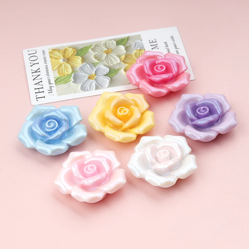10/100pcs Resin Glitter Miniatures Rose Flatback Flower Buttons Scrapbook Wedding DIY Bow Earrings Art Accessories Crafts