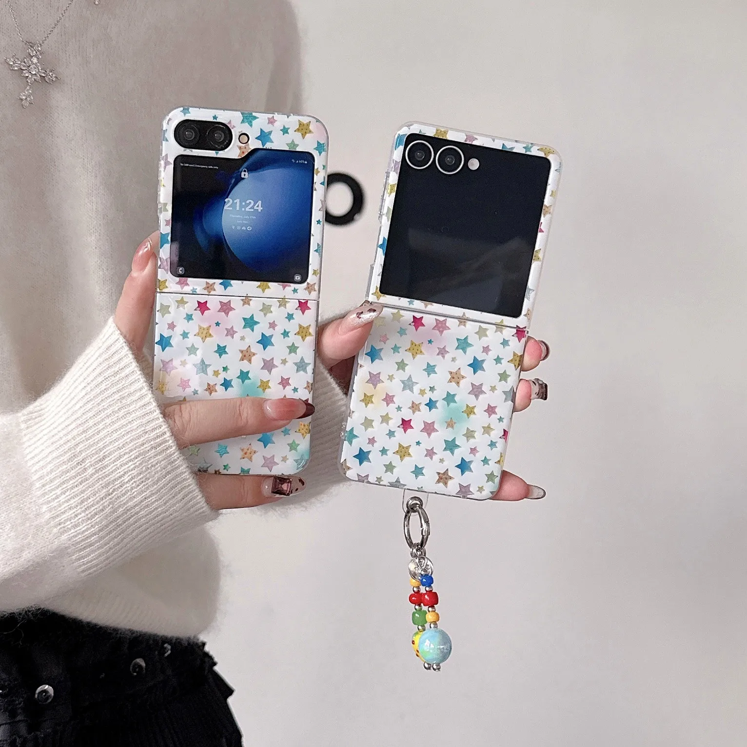 الغطاء الخلفي لهاتف سامسونج جالاكسي Z Flip 7 6 5 4 حافظة ملونة على شكل نجمة سلسلة هاتف صلبة مقاومة للصدمات #6