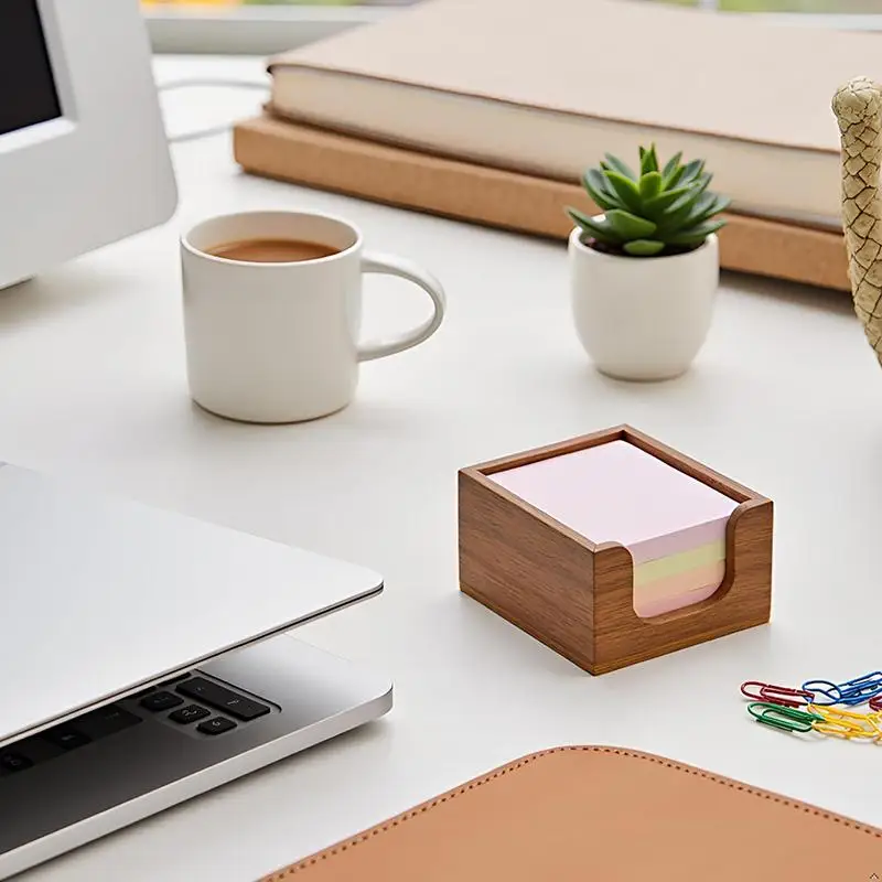 Wooden Desk Organizer With 3 Pen Holders Sticky Note Holder Pencil Stand Office School Stationery Holder Multi-function Storage