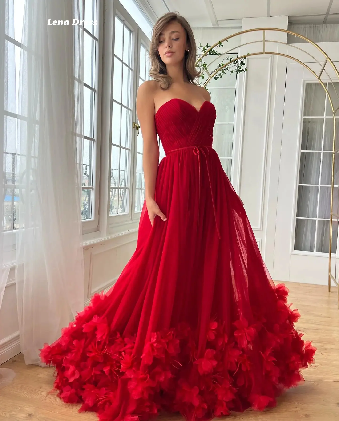 Lena สําเร็จการศึกษาเดรสสําหรับโอกาสพิเศษผ้าพันคอชุดราตรีผู้หญิง Elegant Party Dresses ผู้หญิงงานแต่งงาน Multi-layer Line A