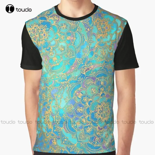 Sapphire & Jade Stained Glass Mandalas Graphic T-Shirt Digital Printing Tee Shirts Streetwear Xxs-5Xl New Popular Unisex