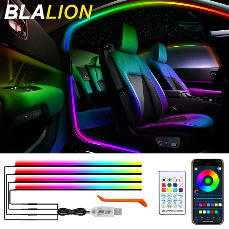 

BLALION освещение дверной рамы автомобиля полноцветный стример автомобильное окружающее освещение RGB 64-цветный универсальный светодиодный интерьер скрытые акриловые полосы