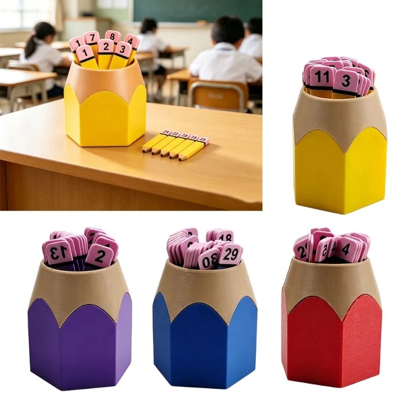 Classroom Random Selection Sticks 1 to 30 with Pencil-Shaped Holder for Teachers, Group Activities and Number Practice 15UB