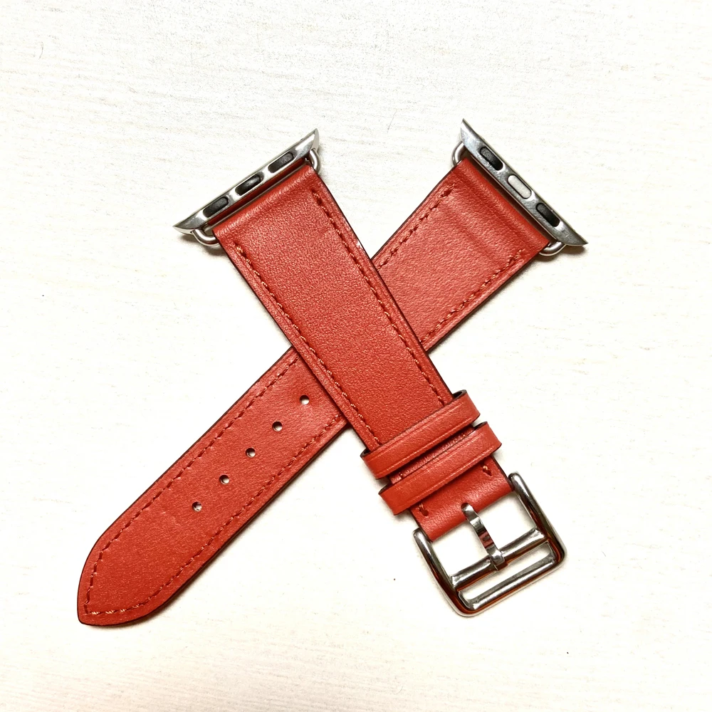Tali jam tangan Apple, tali gelang kulit asli untuk iWatch Series Ultra Sport SE, gesper baja H klasik