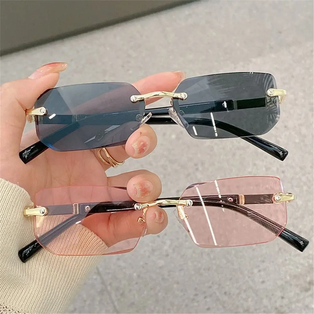 Rimless Rectangle Sunglasses Y2K Frameless UV400 Protection Sun Glasses Vintage Shades For Women Men Streetwear Party Club