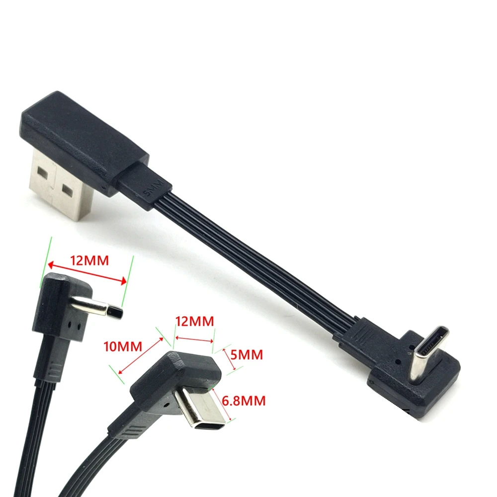 Cavo dati di ricarica USB piatto da 10 cm-1 m a cavo dati di ricarica maschio tipo C ultra corto Cavo flessibile per gomito con spina 2.0 ad angolo sinistro e destro