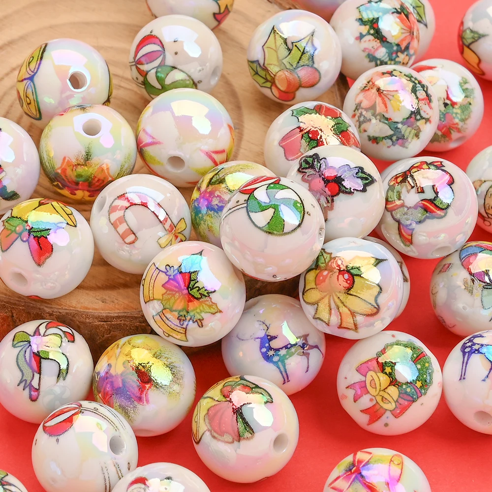 

10Pcs 16mm Acrylic Mixing Bead Christmas Food Grade Teether Beads For DIY Handmade Necklace Bracelet Pacifier Chain Making