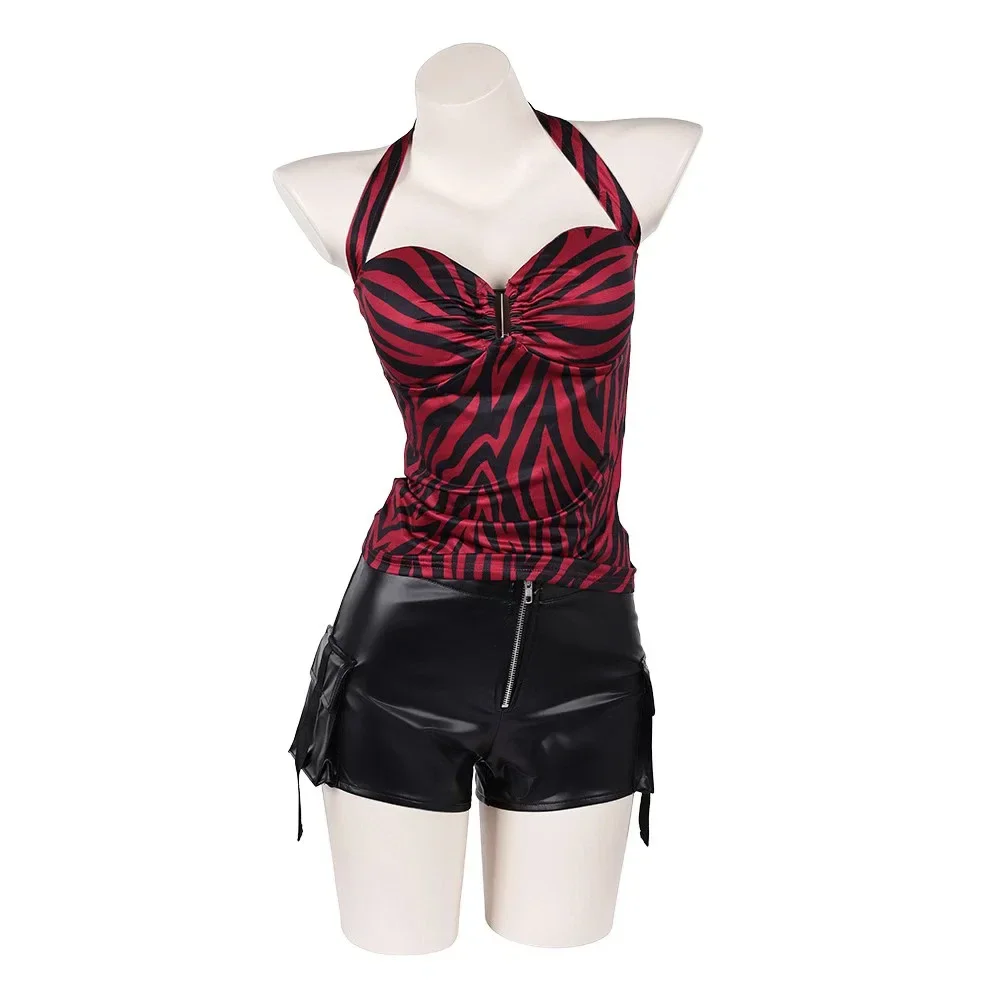 Obsession Nikki Kostüm Cosplay Outfit Zebra Neckholder-Top Kunstleder Cargo-Shorts Punk Streetwear Halloween Karneval Anzüge – Detail 8