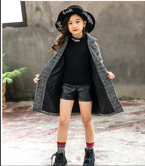 Cate Children Jacket for Girls Winter Wool Warm Overcoat Fashion Girls Clothes Kids Outerwear Autumn Girls Coat