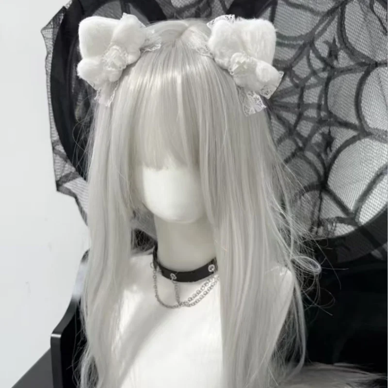 1 par original caseiro kawaii gato grampo de cabelo gótico macio menina y2k branco anjo gato orelha subcultura pelúcia grampo de cabelo