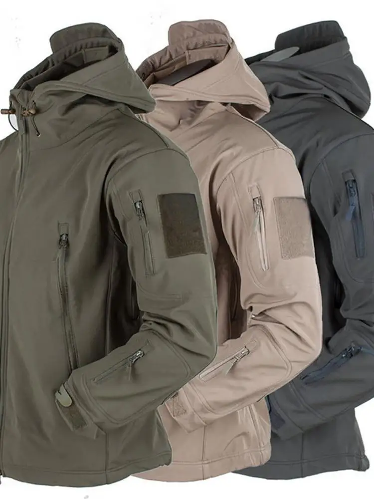

Military Sle Waterproof Jaet Men's Outdoor Soft Fce Hooded Coat Autumn Season Regular Thin Long Sve ort Length