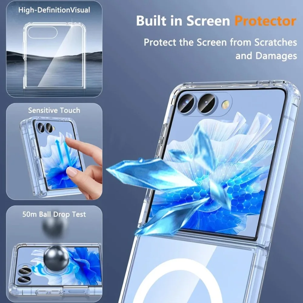 For Samsung Galaxy Z Flip 7 5G Clear Magnetic Case Flip7 Transparent Outer Screen Protective Wireless Charging Cover For Magsafe