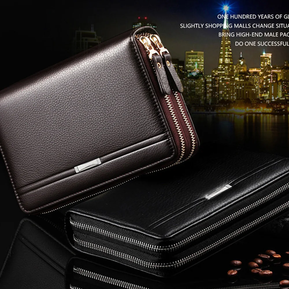 Genuine Leather Long Clutch Wallets for Men Vintage Card Holder Coin Purses Money Clips Phone Pocket Male Name Engrave Wallet