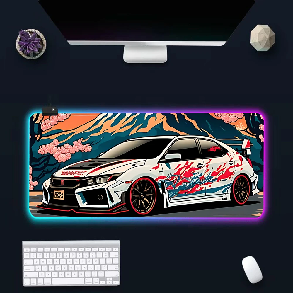 RGB PC Gamer Teclado Mouse Pad, LED Glowing Mouse Mats, Rubber Gaming Computer Mausepad, JMDS Mousepad, Logotipo de carro esportivo de luxo