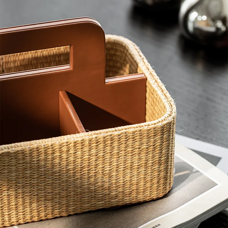 Natural Woven Storage Box with a Luxurious and High-end Feel Suitable For home use in bedrooms remote control storage boxes