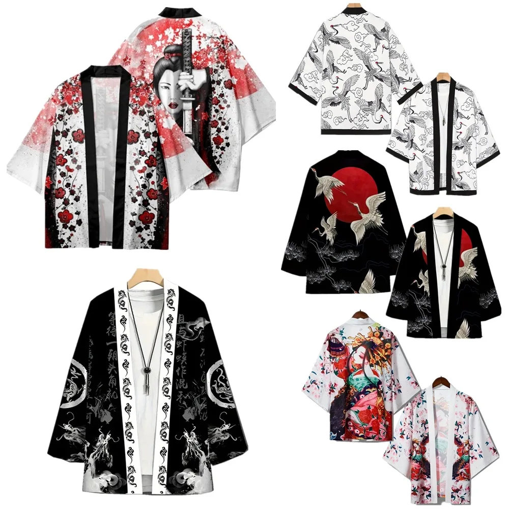 

Japanese Asl Haori Traditional Activities Outfit Festival Cosplay Costume Vintage Pattern Tops Ukiyoe Kimono Adult Carnival Tee
