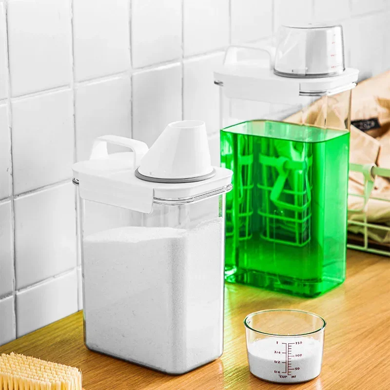 Airtight Laundry Detergent Dispenser Powder Storage Box Clear Washing Powder Liquid Container with Lids Jar