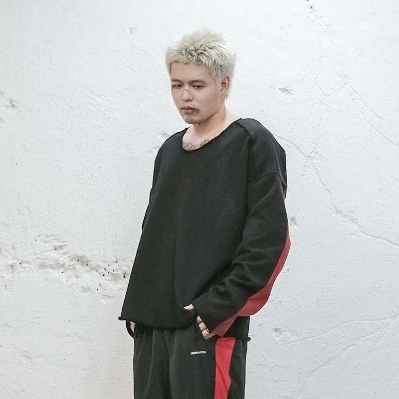 HKSH Spring Autumn New Men's Dark Style Patchwork Contrast Color Distressed Frayed Sweatshirt Trendy Punk Chic Pullovers HK13710